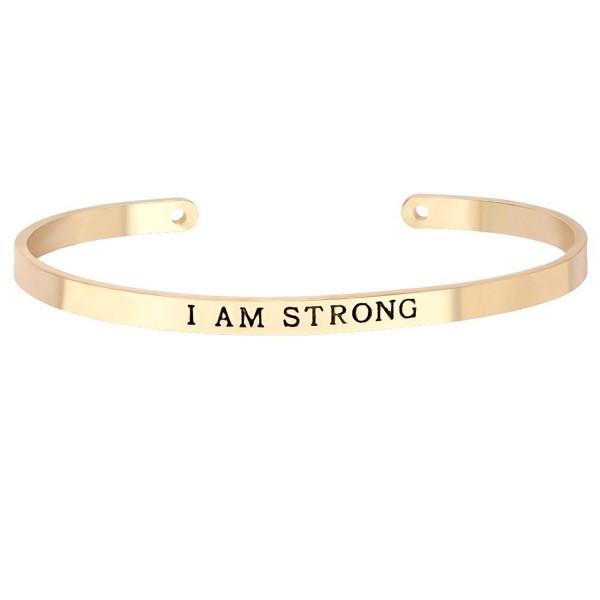 MANZHEN Customized Open Cuff Bangle for Women with Words "I AM STRONG" Inscription Bracelet Gift - Gold - CS12KVCUSSH