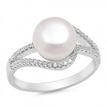 Clear CZ Simulated Pearl Swirl Ring New .925 Sterling Silver Band Sizes 5-10 - C012GTVMXBJ