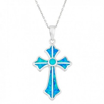 Sterling Silver Created Blue Opal Designed Cross Pendant with 18" Chain - CH127XTJ2UB