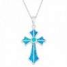 Sterling Silver Created Blue Opal Designed Cross Pendant with 18" Chain - CH127XTJ2UB