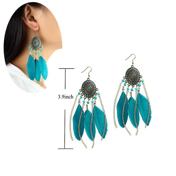 Bohemia Feather Dangle Earring Fashion Tassel Vintage Earrings Feather Earrings for Women Girls - Blue - CT182AGHMT4