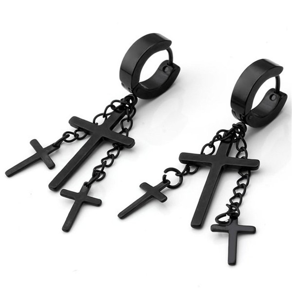 Zysta 2pcs 18G Black Stainless Steel Dangle Cross Hoop Huggie Earrings - CA126G6NCFX