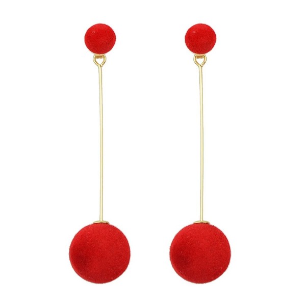 Feelontop New Fashion Design Gold Alloy Double Balls Long Stick Dangle Drop Earrings with Jewelry Pouch - Red - C9184637AGS