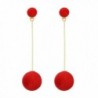 Feelontop New Fashion Design Gold Alloy Double Balls Long Stick Dangle Drop Earrings with Jewelry Pouch - Red - C9184637AGS