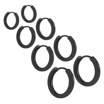 Nicever Stainless Steel Clip On Huggie Hinged Hoop Earrings Ear Piercings Set for Mens Womens - 07) Black - CK17YWXC8QY