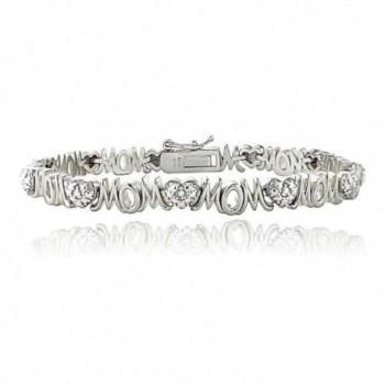 Silver Tone Brass Simulated Diamond Accent Heart And Mom Tennis Bracelet - CH187X28WSX