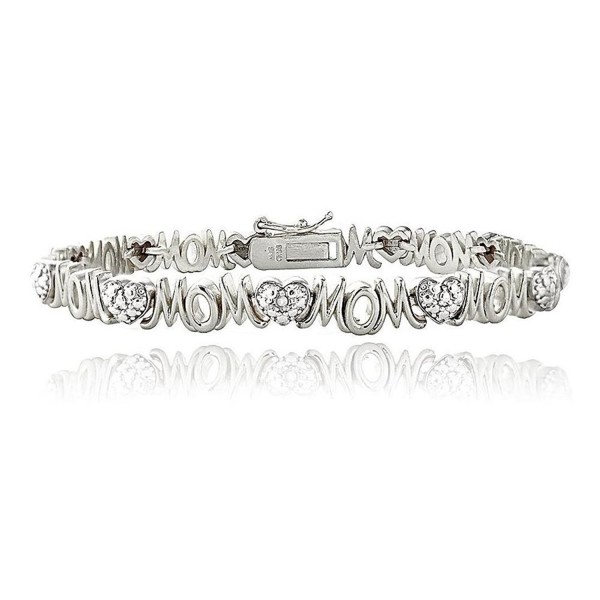 Silver Tone Brass Simulated Diamond Accent Heart And Mom Tennis Bracelet - CH187X28WSX