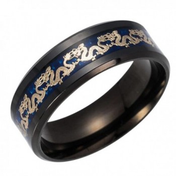 Men's Rings Inlay Gold Dragon Stainless steel Ring Wedding Jewelry Biker Band For Men Women Black Blue - Black - CY186YQGNGM