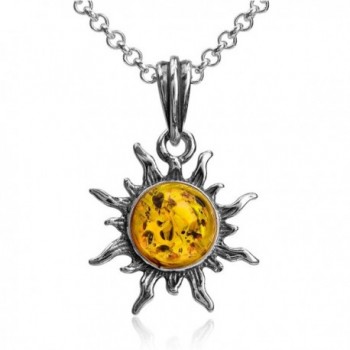 Amber Sterling Silver Flaming Sun Pendant Necklace Chain 18" - CW1827UQWLA