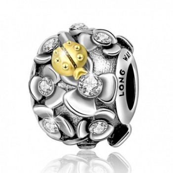 Long Way Charm 925 Sterling Silver Crystal Flowers Charm Bead with Ladybug for Women Bracelet and Necklace - Gold - CB184SHTDR5