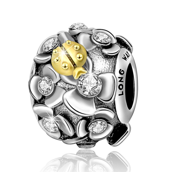 Long Way Charm 925 Sterling Silver Crystal Flowers Charm Bead with Ladybug for Women Bracelet and Necklace - Gold - CB184SHTDR5