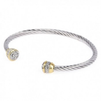 Pavé Crystal Rhinestone Two Tone Open Rope Cuff Bangle - CC12NVCHN3G