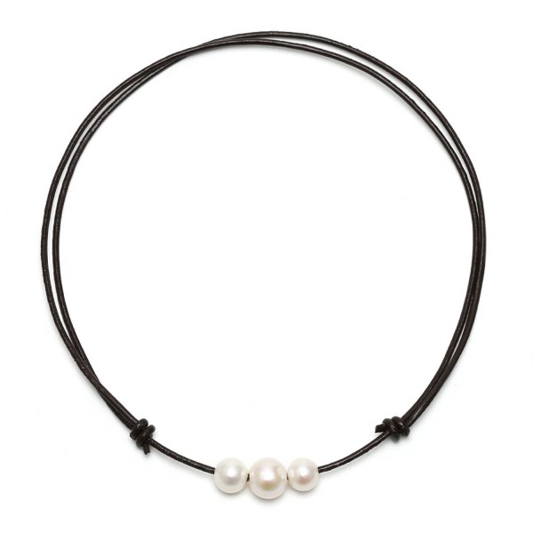 Freshwater Cultured Pearl Choker Necklace on Genuine Leather Cord for Women Handmade Choker Jewelry Gift - C112L83HTIP