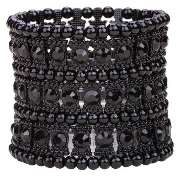 YACQ Jewelry Women's Multilayer Crystal Stretch Bracelet Ring Set - dark black - CT12GDBYQB5