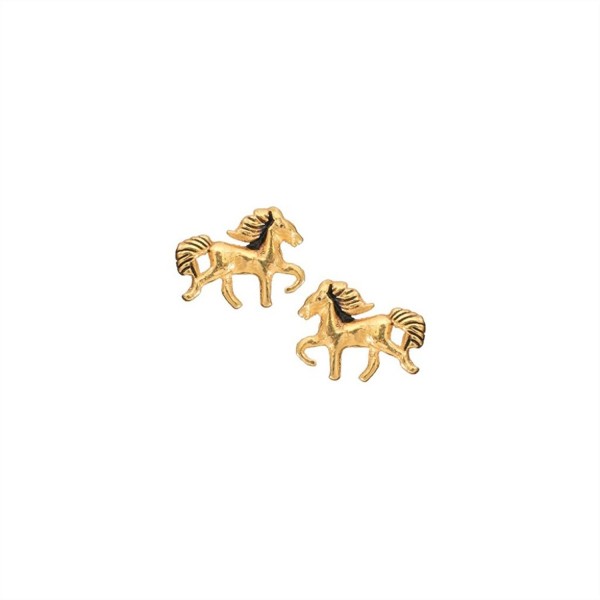 Gold Horse Stud Earrings in 14k Gold Plated Sterling Silver for Teen Girls- Children and Women- 6632 - CZ11X777XB9