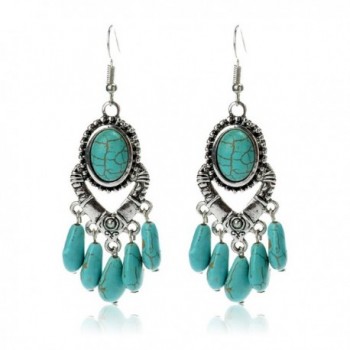 Antique Simulated Turquoise Earrings Imitation - "Oval Imitation Turquoise 3""H" - CT129XAKEDV