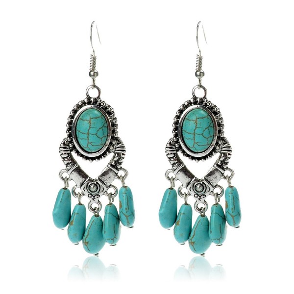 Antique Simulated Turquoise Earrings Imitation - "Oval Imitation Turquoise 3""H" - CT129XAKEDV