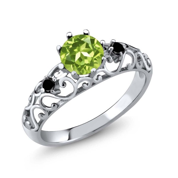 0.96 Ct Round Green Peridot Black Diamond 925 Sterling Silver Ring - C9128NOEJ3Z