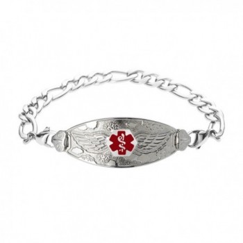 Divoti Custom Engraved Angel Wing Medical Alert Bracelet -Figaro Stainless -Red - CK17YHDNHSI