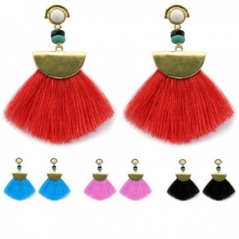 Feramox Bohemian Tassel Earrings Metal Tassels Drop Dangle Earrings for Women - Red - CE184RHLHCZ