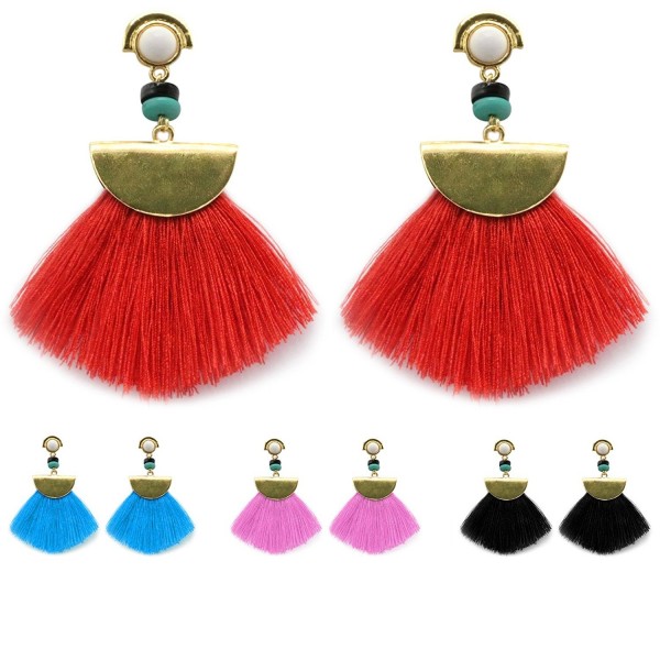 Feramox Bohemian Tassel Earrings Metal Tassels Drop Dangle Earrings for Women - Red - CE184RHLHCZ