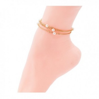 Sundear Golden Leaves Layered Anklet Imitate Pearl Barefoot Sandals Jewelry for Women - Gold-1 - CQ184HT9GGR