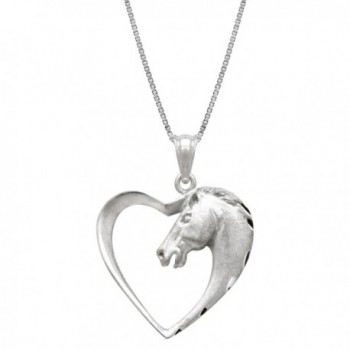 Sterling Silver Horse in Heart Necklace Pendant with 18" Box Chain - CH119CN9G2B