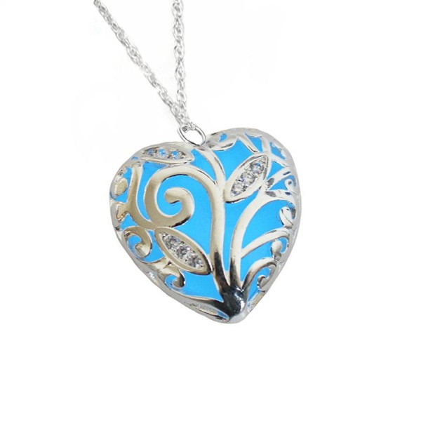 Forest Heart Glowing Necklace Silver Plated Jewelry-Glow Color:Royal Blue 18 Inches - Blue - CF127UKX7OF