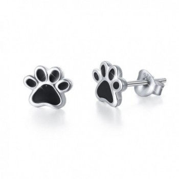 S925 Sterling Silver Puppy Dog Cat Pet Paw Print Stud Earrings - C91845YU5U5