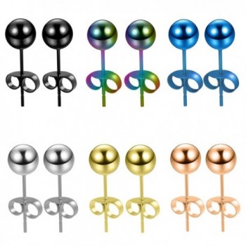 Feramox 316L Stainless Steel Stud Earrings Round Ball Earrings for Men Women Assorted Colors 6 Pairs - 4MM - C41872RXLSU