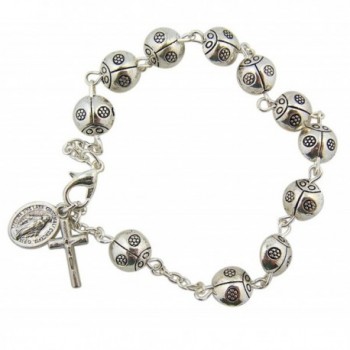Silver Tone Virgin Mary Ladybug Prayer Bead Rosary Bracelet- 7 3/4 Inch - C711UJASYOL