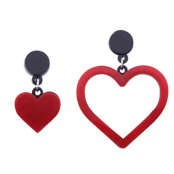 TEMEGO Womens Stainless Steel Acrylic Earrings- Classic Asymmetric Heart Love Symbol Studs Earrings - Red - CX187Y4D4GQ