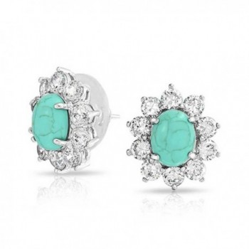 Bling Jewelry Oval Crown Simulated Turquoise December Birthstone Stud earrings White Gold Plated 17mm - C1113XMXEWZ