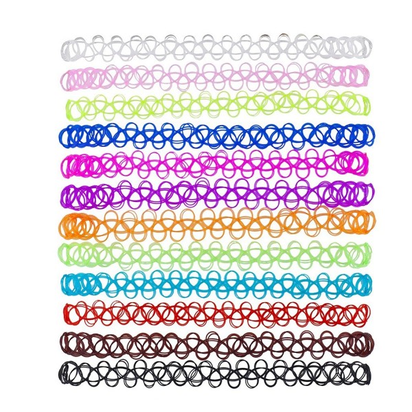 Lux Accessories 12PC Tattoo Elastic Choker Necklace Set Multi Colored Rainbow Gothic Henna - C612O7ZCY9O