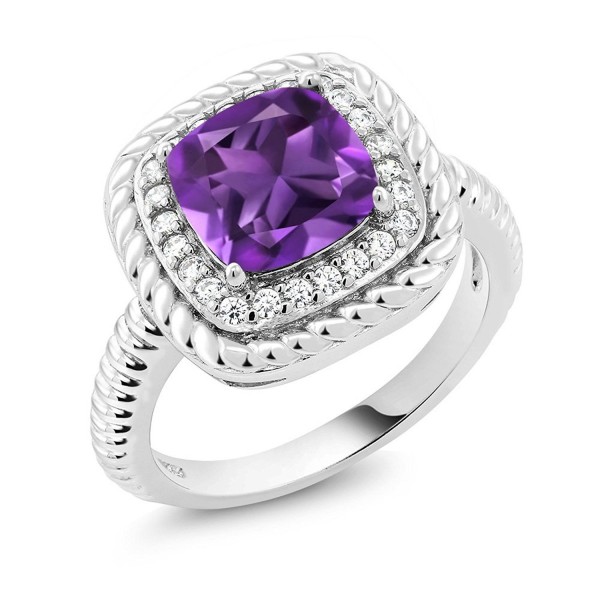 2.05 Ct Cushion Cut Purple Amethyst 925 Sterling Silver Engagement Ring (Available in size 5- 6- 7- 8- 9) - CV182AO782X