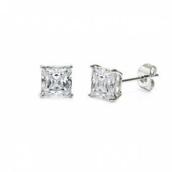 Cubic Zirconia Princess Cut Stud Earrings - White - C4129Z1QAP9