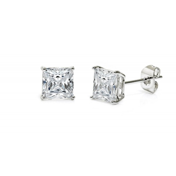 Cubic Zirconia Princess Cut Stud Earrings - White - C4129Z1QAP9