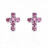 Cute Petite Cross Pink Cubic Zirconia .925 Sterling Silver Stud Earrings - C811TXTGJWT