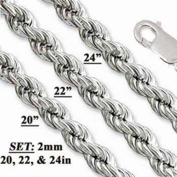 2mm .925 Italian Sterling Silver 20"- 22"- & 24" inches Diamond-cut Rope Chain Combo Set - C411EJCI8YH