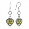 925 Sterling Silver Real Four (4) Leaf Clover Symbol of Good Luck Heart Dangle Hook Earrings 1.2" - CZ12I6MRA9D