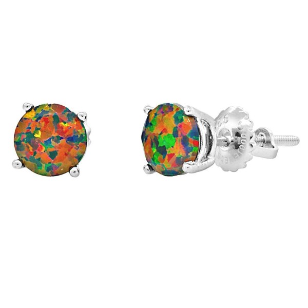 Trustmark 925 Sterling Silver 6mm Black Created Opal Faceted Screw Back Stud Earrings- Aurora - CY11TWAQP4F