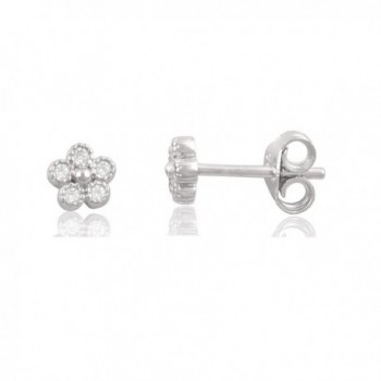 Sterling Silver Cz Tiny Flower Stud Earrings - Silver - C3182XU88S9
