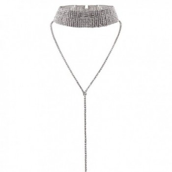FANCY LOVE Women's Multi Layers Long Tassel Full Diamond Crystal Rhinestone Chocker Necklace - silver - CK17YYOD60Q