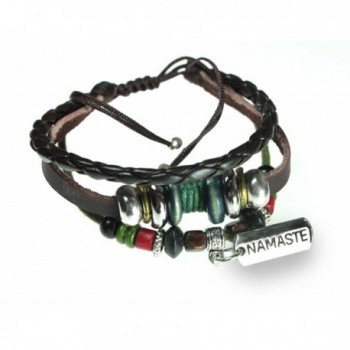 Namaste Multi Strand Leather Handcrafted Beaded Zen Bracelet in Gift Box - CF12N778A7M