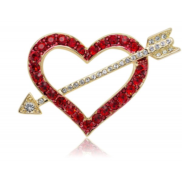 Akianna Gold-tone Swarovski Element Crystals Valentine Heart and Arrow Pin Brooch - Red - C0120A9WXW9