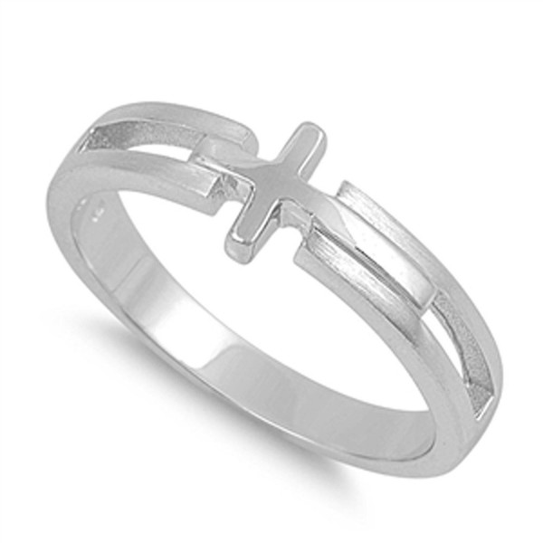 Sterling Silver Women's Sideways Cross Love Ring Polished Band 7mm Sizes 5-11 - C511YOSZUWT