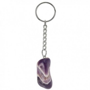 QGEM 1PC Keychain Natural Gemstone Tumbled Rough Stone Silvery Toned Keyring - Amethyst(Tumbled) - CO12NVXVJDF