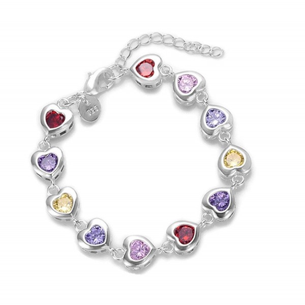 HMILYDYK Elegant Colorful Crystal Mosaic Hearts Link 925 Sterling Silver plated Jewellery Chain Bracelet - CA12F9R6Z6N