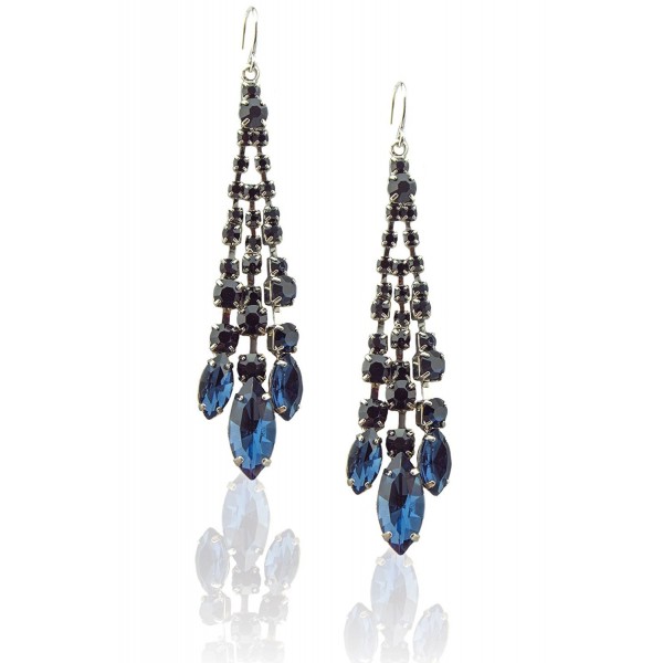 Zoe & Ella Rhinestone Crystal Silver Plated Triple Row Chandelier Earrings - Montana Blue - CL12IS5O55V