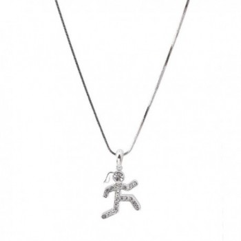 Silver Plated Crystal Man and Woman Runner Figure Necklace - CD11MORW3A3